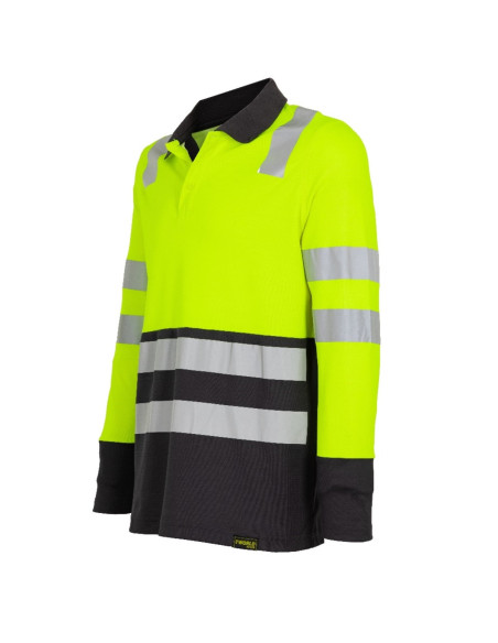 Polera Alta Visibilidad Bi Color cuello piqué para Hombres Manga Larga Amarillo / Gris Oscuro